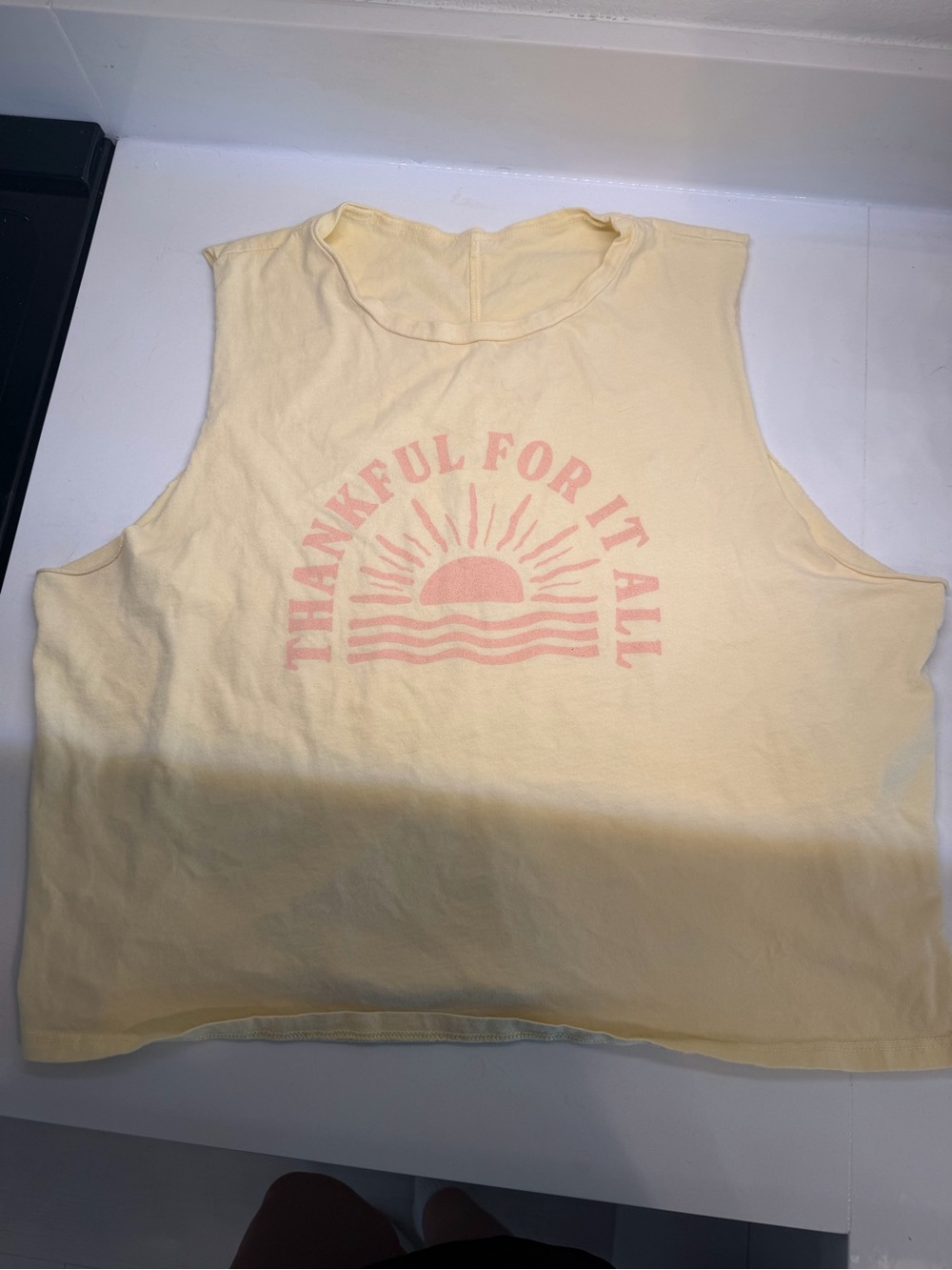 Yellow Graphic Crop Muscle Tank - "Thankful For It All" One Size